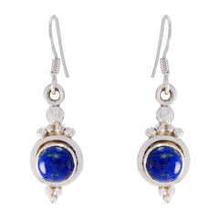 Riyo Natural Gemstone round Cabochon Nevy Blue Lapis Lazuli Silver Earrings gift for good