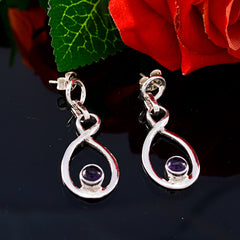 Riyo Natural Gemstone round Cabochon Purple Amethyst Silver Earring gift for good Friday