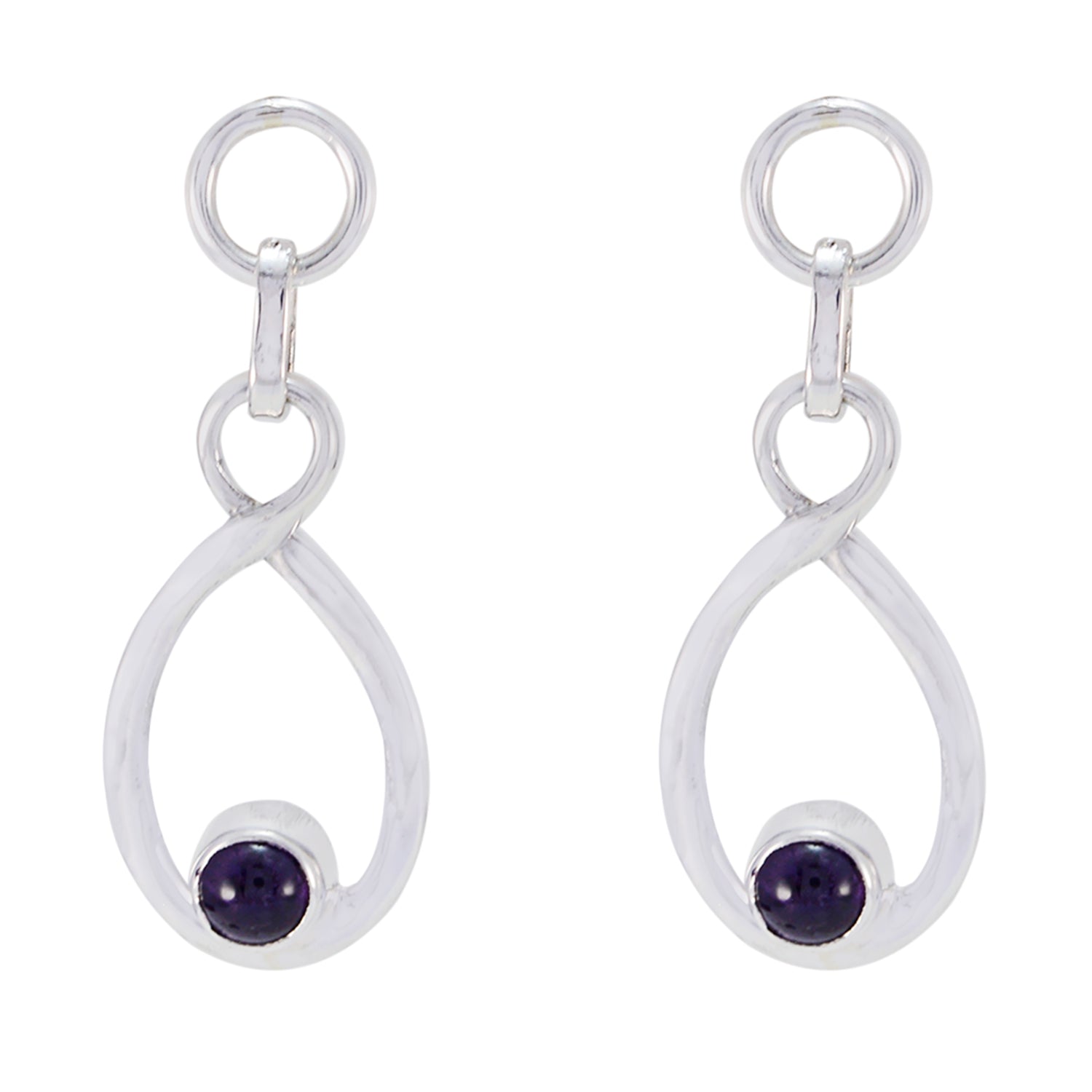 Riyo Natural Gemstone round Cabochon Purple Amethyst Silver Earring gift for good Friday