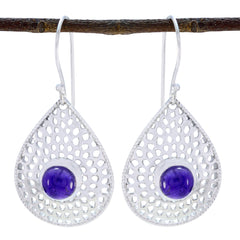 Riyo Natural Gemstone round Cabochon Purple Amethyst Silver Earring gift for mom