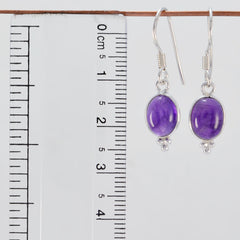 Riyo Natural Gemstone round Cabochon Purple Amethyst Silver Earrings gift for boxing day