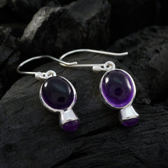 Riyo Natural Gemstone round Cabochon Purple Amethyst Silver Earrings gift for new years day