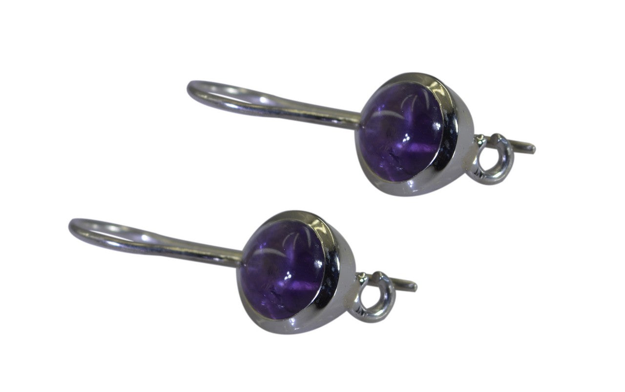 Riyo Natural Gemstone round Cabochon Purple Amethyst Silver Earrings grandmom gift