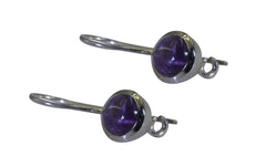 Riyo Natural Gemstone round Cabochon Purple Amethyst Silver Earrings grandmom gift