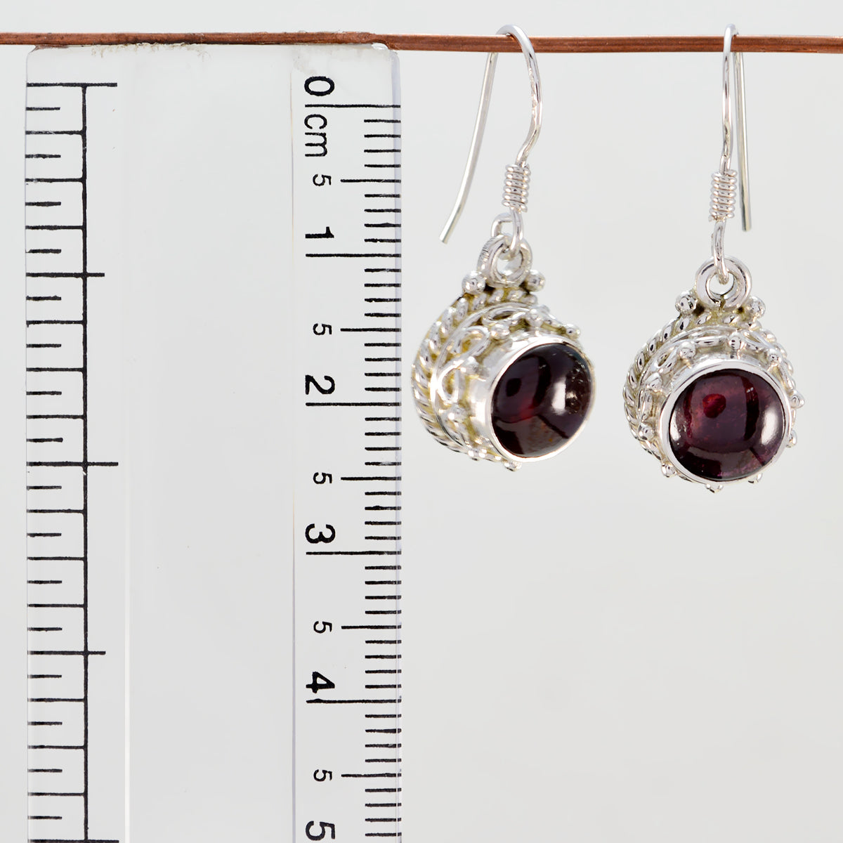 Riyo Natural Gemstone round Cabochon Red Garnet Silver Earrings gift for graduation