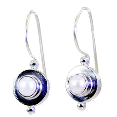 Riyo Natural Gemstone round Cabochon White Peral Silver Earrings gift for wedding