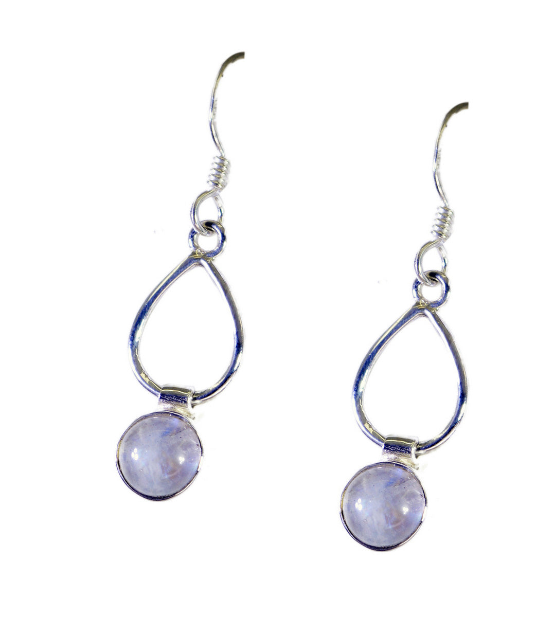 Riyo Natural Gemstone round Cabochon White Rainbow Moonstone Silver Earring gift for sister