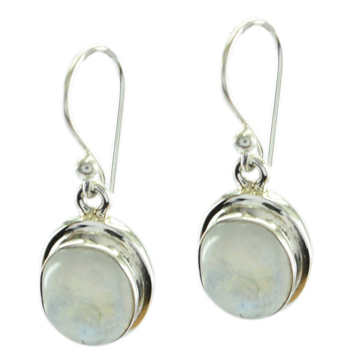 Riyo Natural Gemstone round Cabochon White Rainbow Moonstone Silver Earrings gift for mom birthday