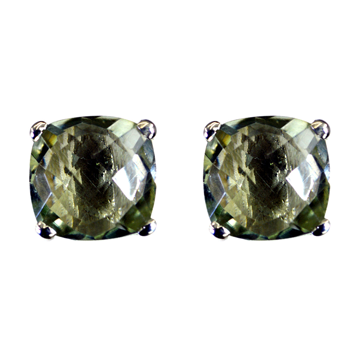 Riyo Natural Gemstone round Checker Green Amethyst Silver Earring gift
