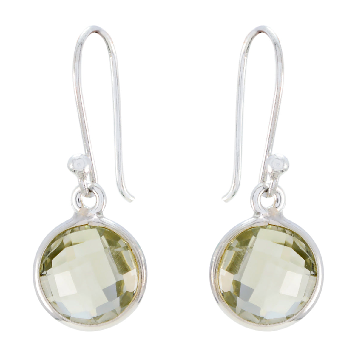 Riyo Natural Gemstone round Checker Green Amethyst Silver Earring gift for women