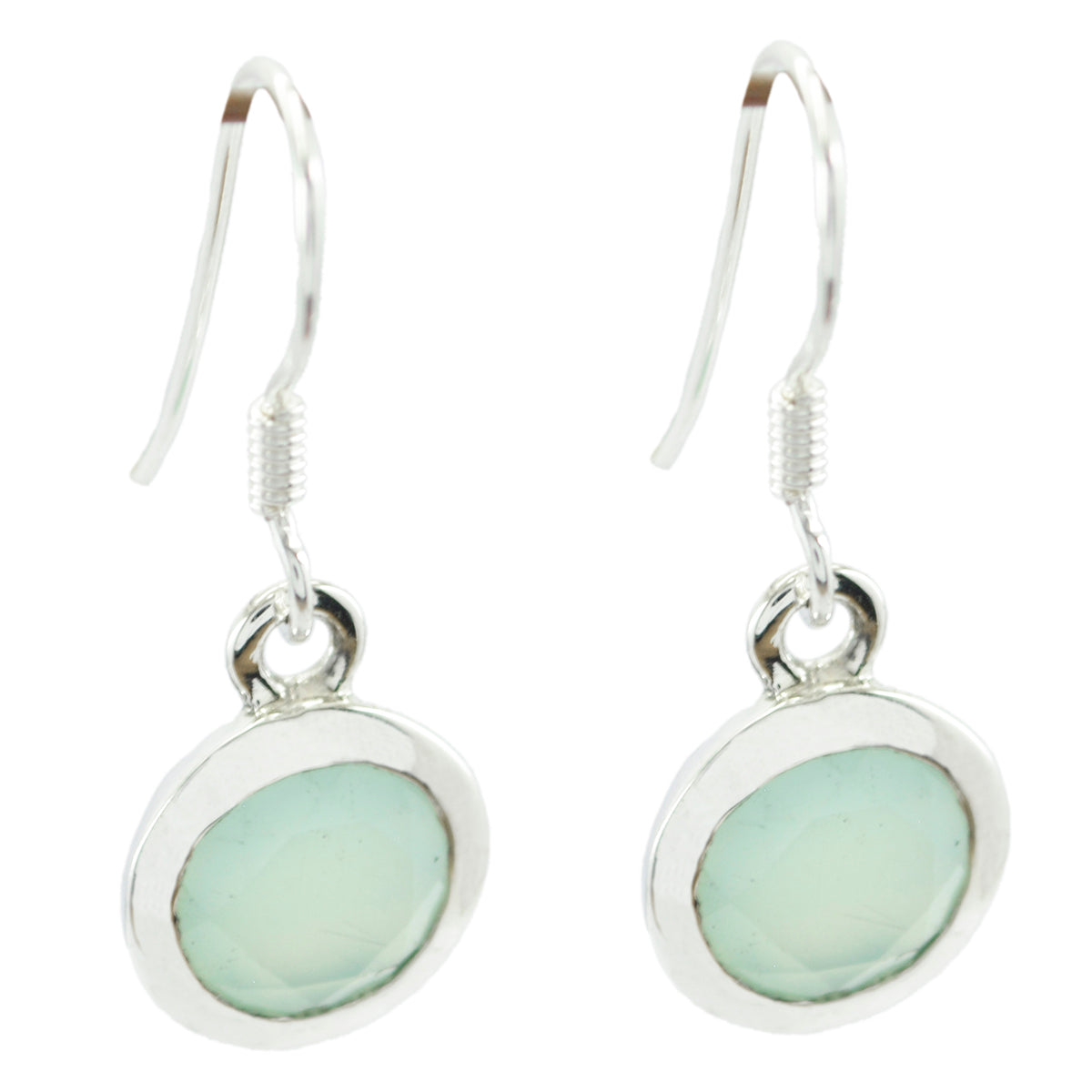 Riyo Natural Gemstone round Faceted Aqua Chalcedoy Silver Earring gift for teacher's day