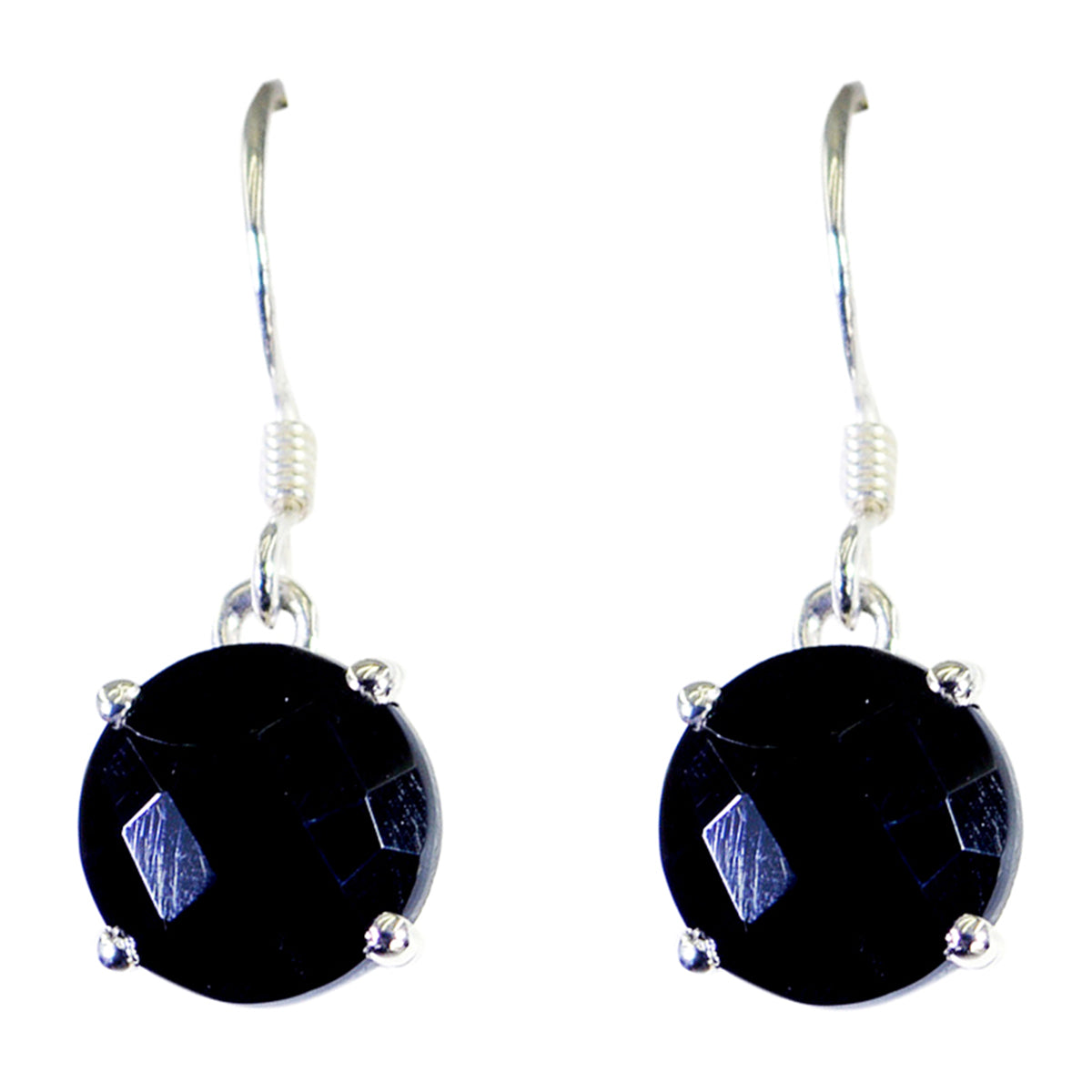 Riyo Natural Gemstone round Faceted Black Onyx Silver Earring independence day gift