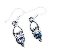 Riyo Natural Gemstone round Faceted Blue Topaz Silver Earring mother gift