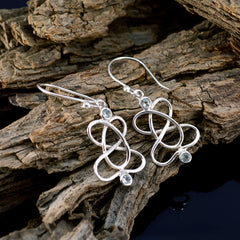 Riyo Natural Gemstone round Faceted Blue Topaz Silver Earrings gift for handmade