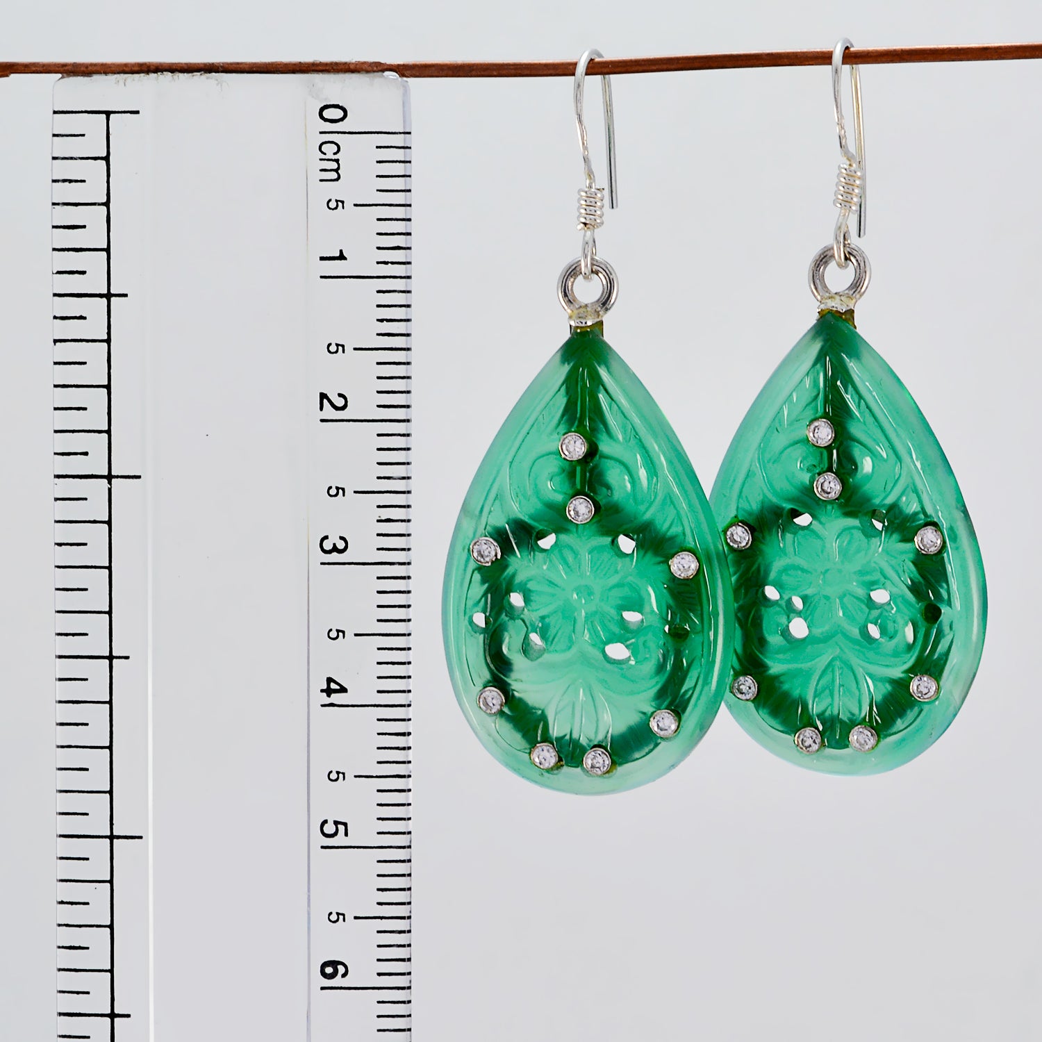 Riyo Natural Gemstone round Faceted Green Onyx Silver Earrings gift for college