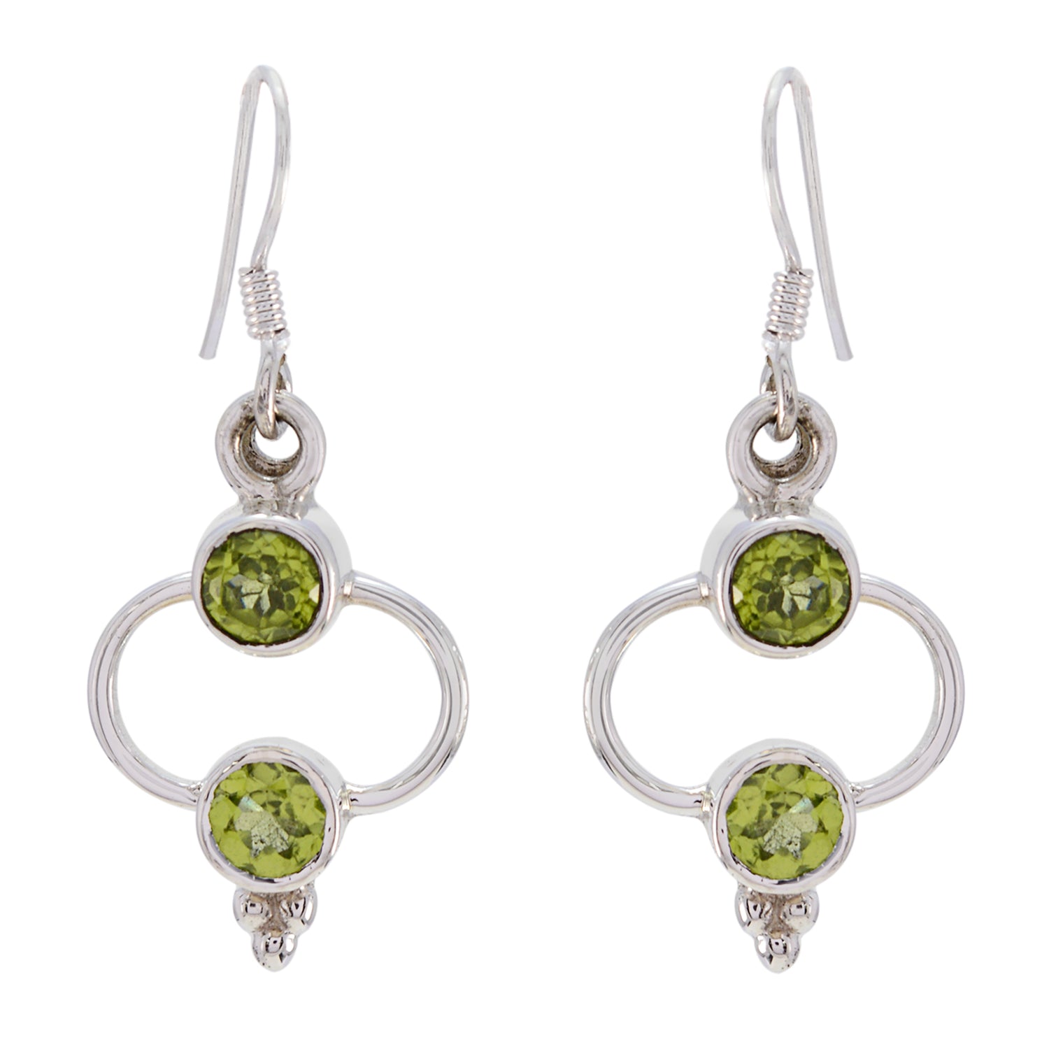 Riyo Natural Gemstone round Faceted Green Peridot Silver Earrings gift for boxing day