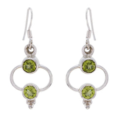 Riyo Natural Gemstone round Faceted Green Peridot Silver Earrings gift for boxing day