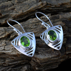 Riyo Natural Gemstone round Faceted Green Peridot Silver Earrings gift for engagement