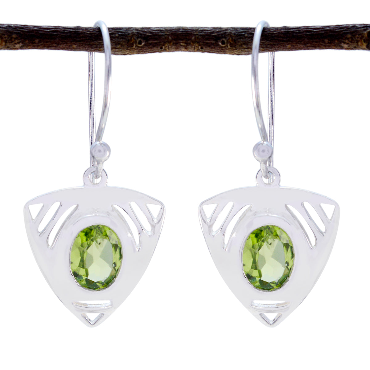 Riyo Natural Gemstone round Faceted Green Peridot Silver Earrings gift for engagement