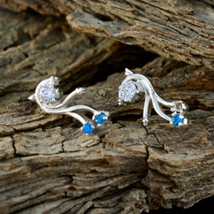 Riyo Natural Gemstone round Faceted Multi Multi CZ Silver Earrings sister gift