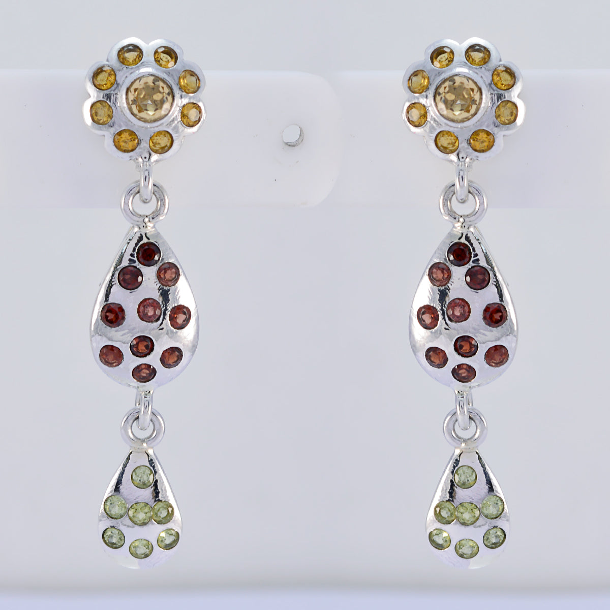 Riyo Natural Gemstone round Faceted Multi Multi Stone Silver Earring gift for christmas day