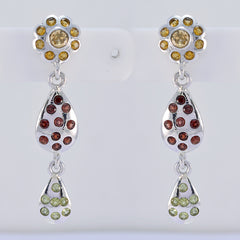 Riyo Natural Gemstone round Faceted Multi Multi Stone Silver Earring gift for christmas day