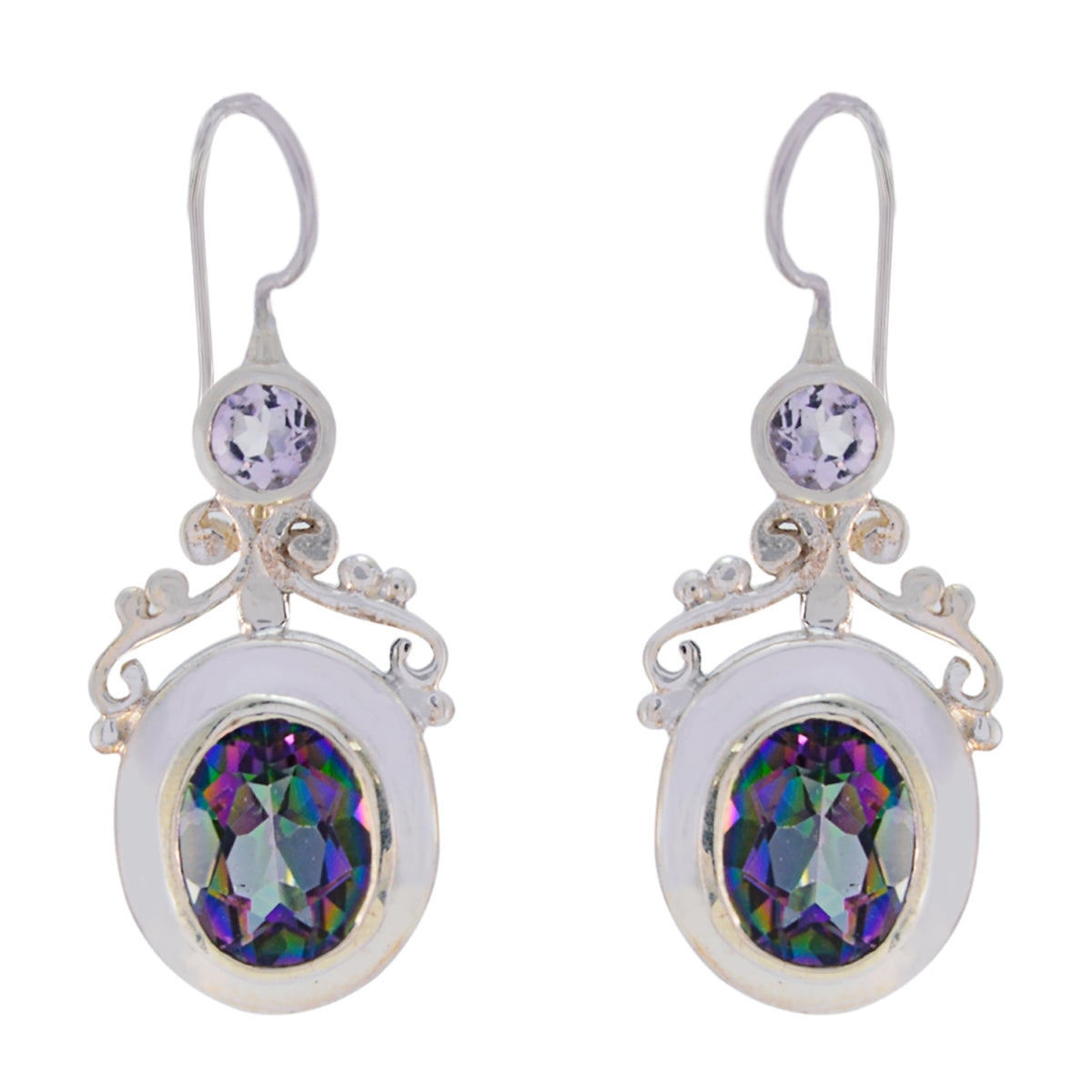 Riyo Natural Gemstone round Faceted Multi Multi Stone Silver Earring sister gift
