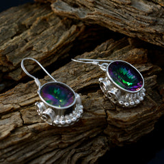 Riyo Natural Gemstone round Faceted Multi Mystic Quartz Silver Earring gift
