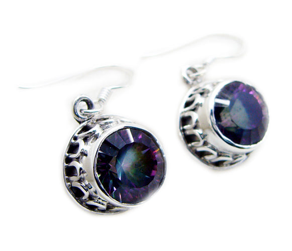 Riyo Natural Gemstone round Faceted Multi Mystic Quartz Silver Earrings gift for wedding