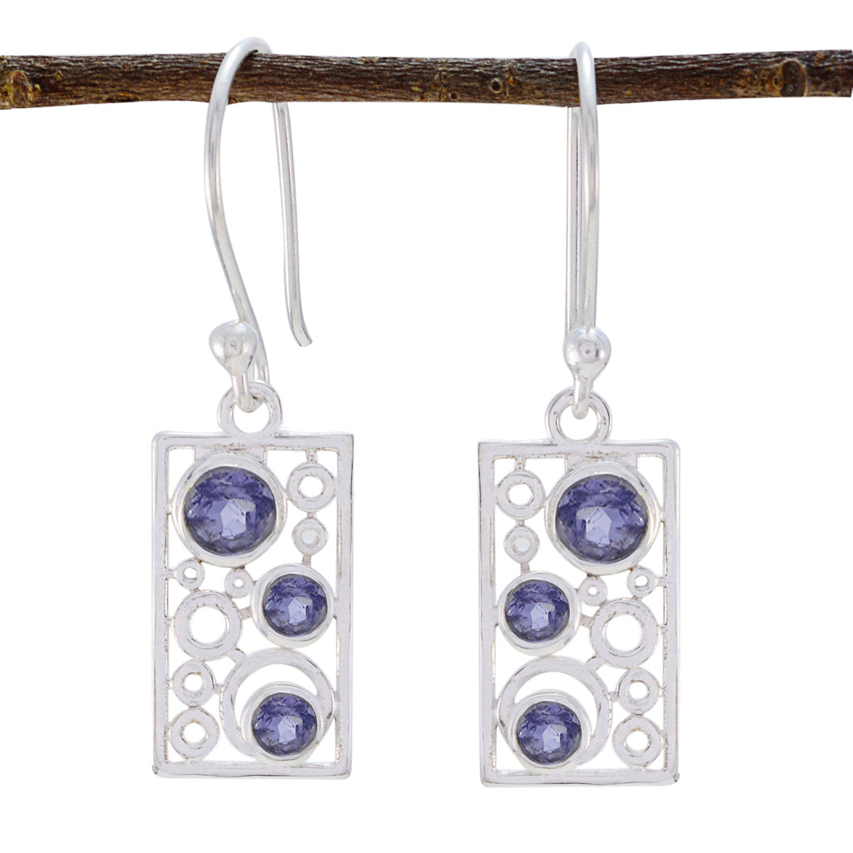 Riyo Natural Gemstone round Faceted Nevy Blue Iolite Silver Earring gift for good Friday