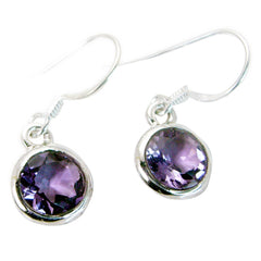 Riyo Natural Gemstone round Faceted Purple Amethyst Silver Earring anniversary gift