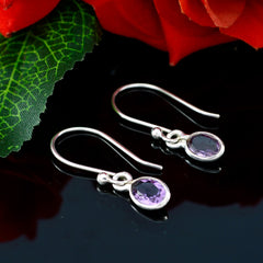 Riyo Natural Gemstone round Faceted Purple Amethyst Silver Earring engagement gift