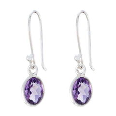 Riyo Natural Gemstone round Faceted Purple Amethyst Silver Earring engagement gift