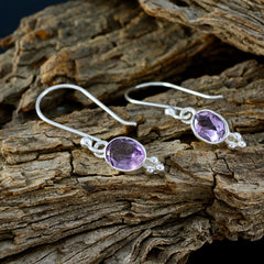 Riyo Natural Gemstone round Faceted Purple Amethyst Silver Earring halloween gift