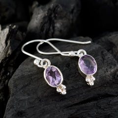 Riyo Natural Gemstone round Faceted Purple Amethyst Silver Earring halloween gift