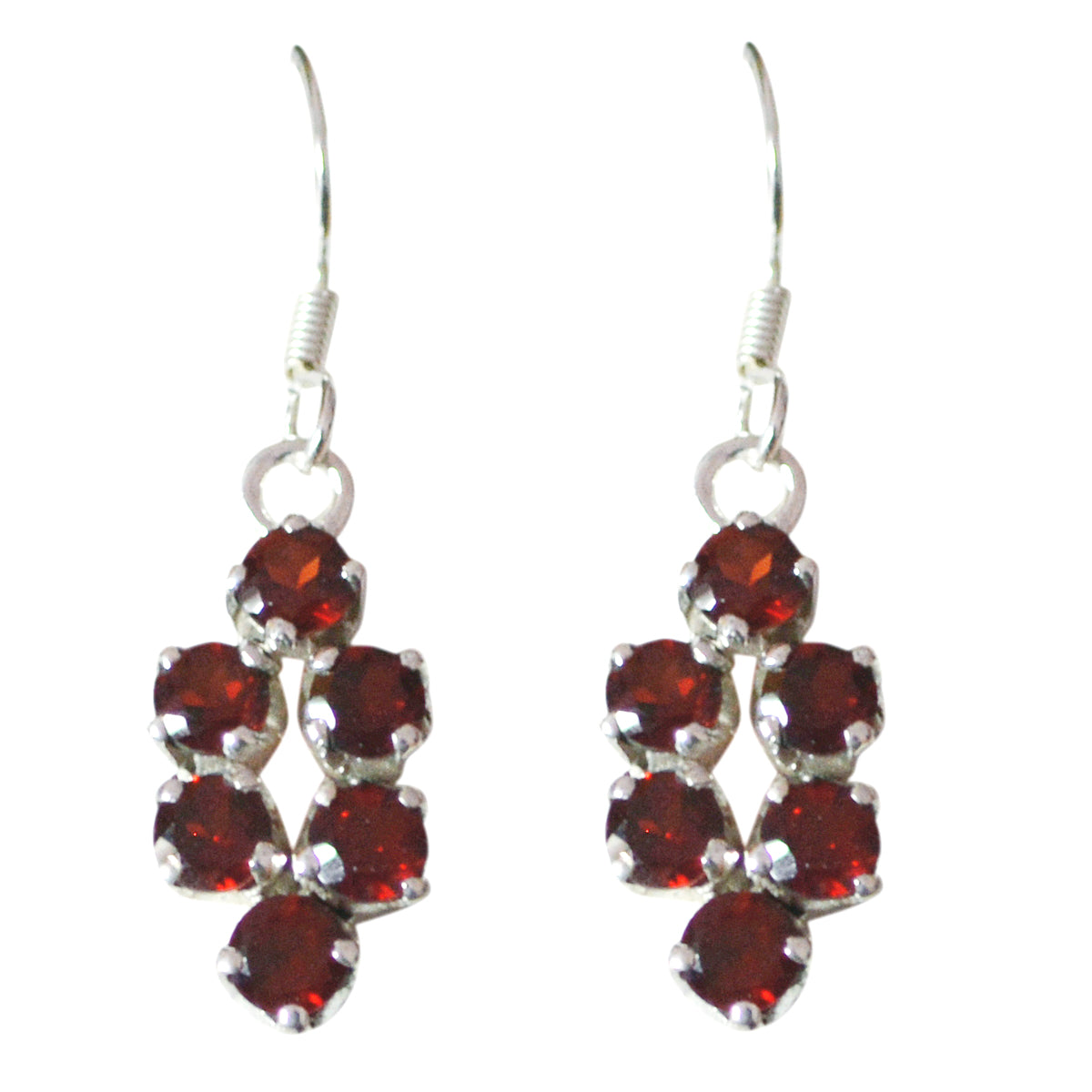 Riyo Natural Gemstone round Faceted Red Garnet Silver Earring gift for halloween