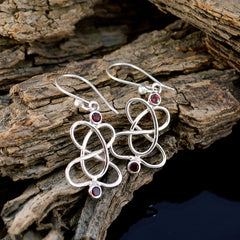 Riyo Natural Gemstone round Faceted Red Garnet Silver Earring gift for mother's day