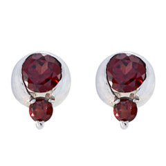 Riyo Natural Gemstone round Faceted Red Garnet Silver Earring gift for teacher's day