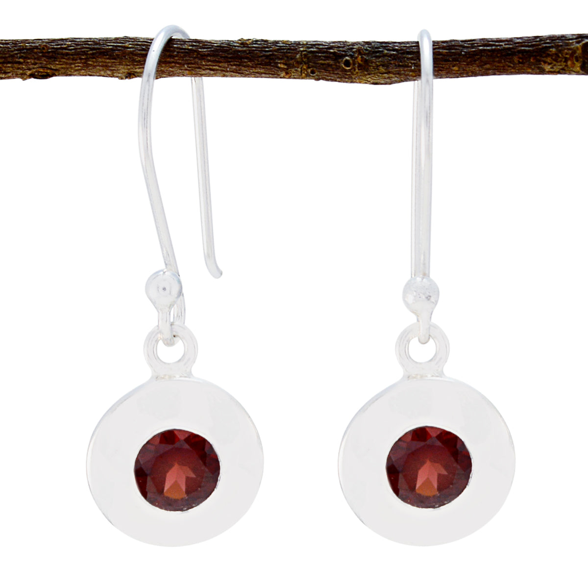 Riyo Natural Gemstone round Faceted Red Garnet Silver Earrings gift for black Friday