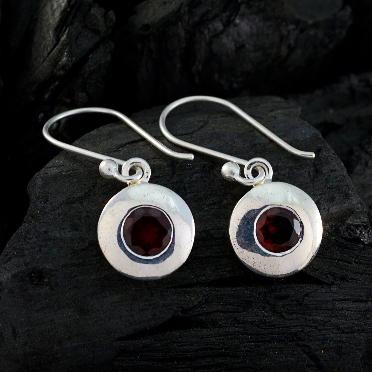 Riyo Natural Gemstone round Faceted Red Garnet Silver Earrings gift for black Friday