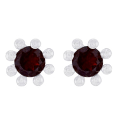 Riyo Natural Gemstone round Faceted Red Garnet Silver Earrings gift for mother's day