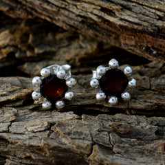 Riyo Natural Gemstone round Faceted Red Garnet Silver Earrings gift for mother's day