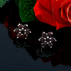 Riyo Natural Gemstone round Faceted Red Garnet Silver Earrings gift for women