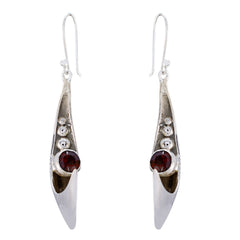 Riyo Natural Gemstone round Faceted Red Garnet Silver Earrings handmade gift