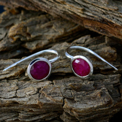 Riyo Natural Gemstone round Faceted Red Indian Ruby Silver Earrings daughter's day gift