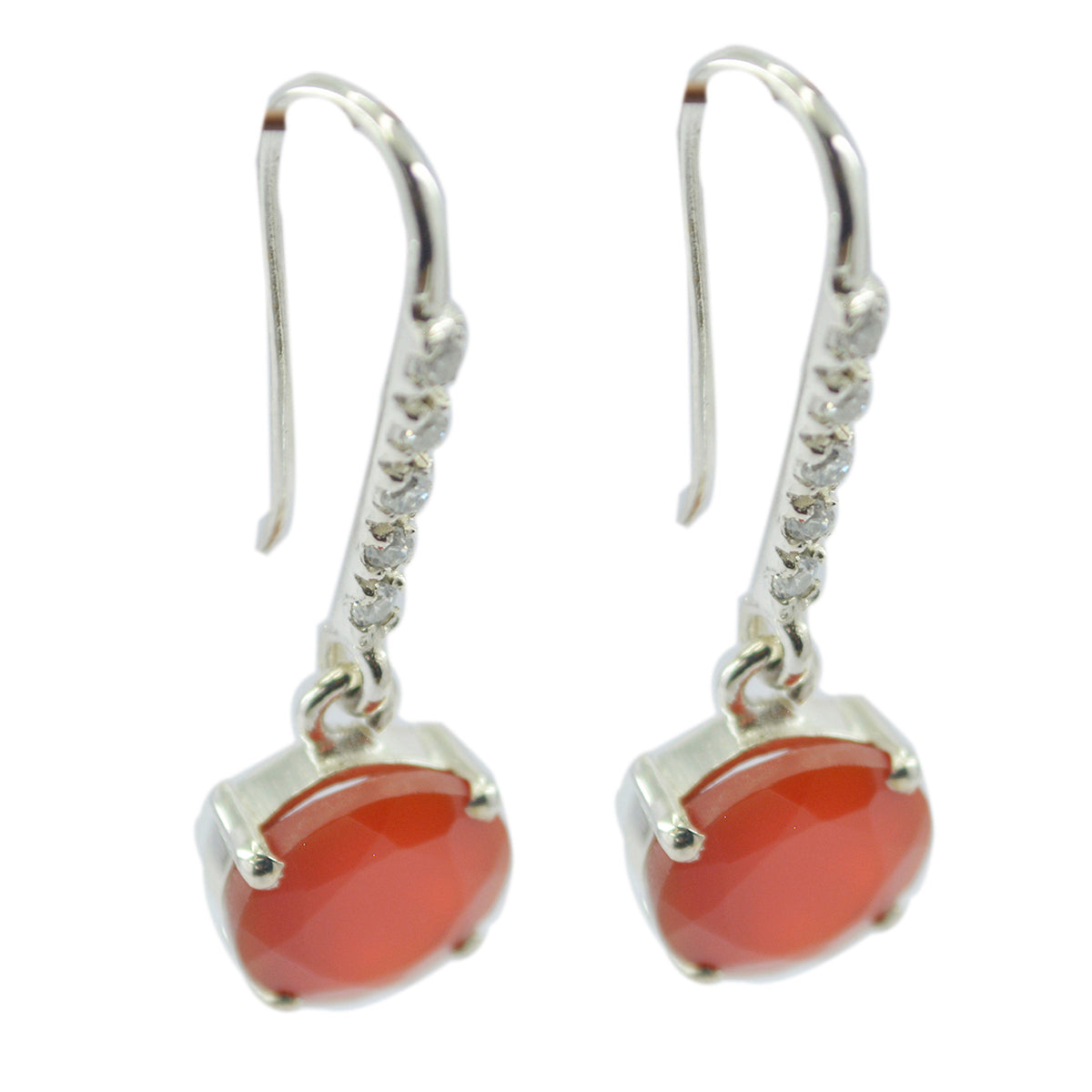 Riyo Natural Gemstone round Faceted Red Onyx Silver Earrings gift for grandmother