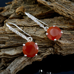 Riyo Natural Gemstone round Faceted Red Onyx Silver Earrings gift for grandmother