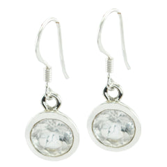 Riyo Natural Gemstone round Faceted White Crystal Quartz Silver Earring teacher's day gift