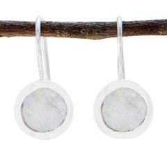 Riyo Natural Gemstone round Faceted White Rainbow Moonstone Silver Earrings gift for anniversary