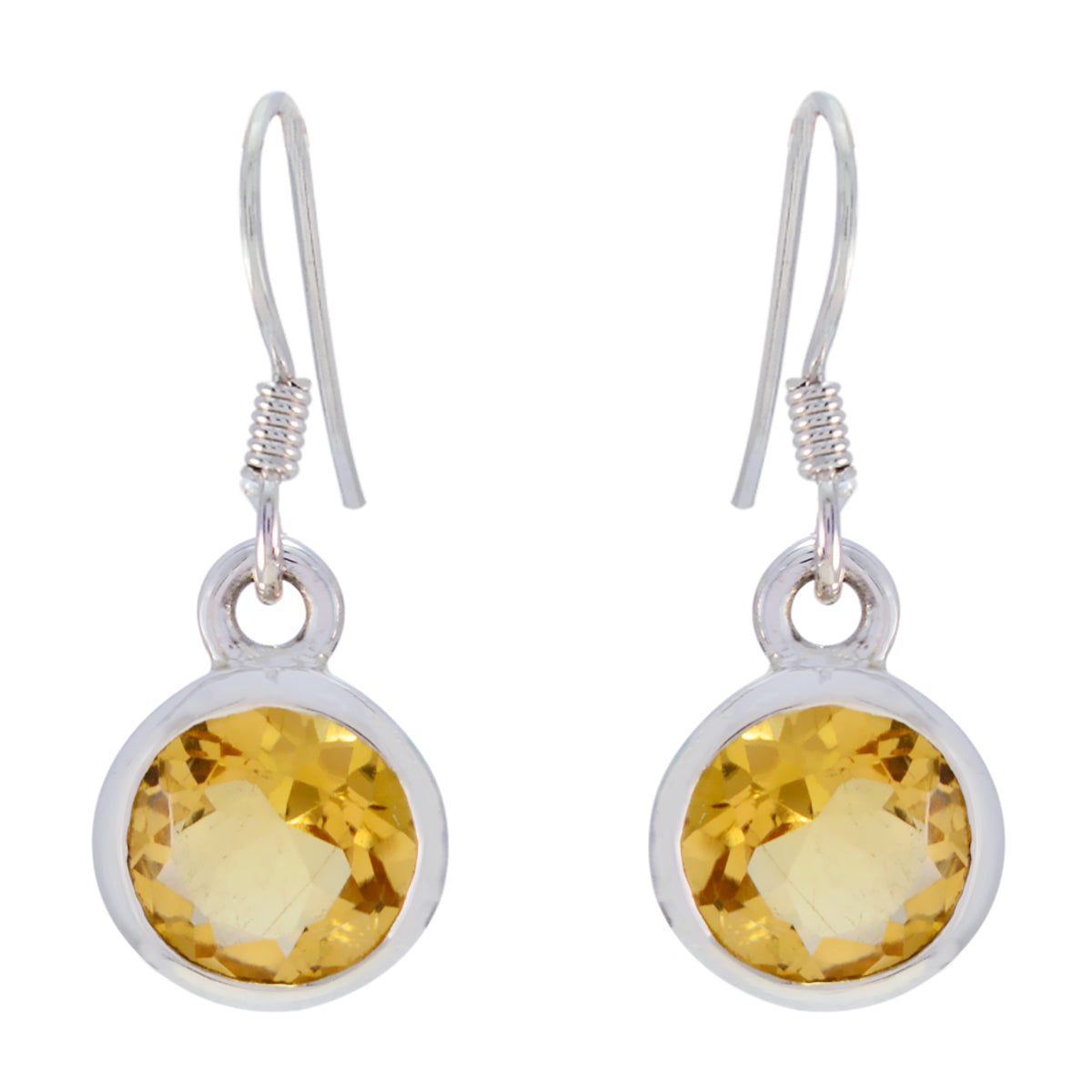 Riyo Natural Gemstone round Faceted Yellow Citrine Silver Earring halloween gift